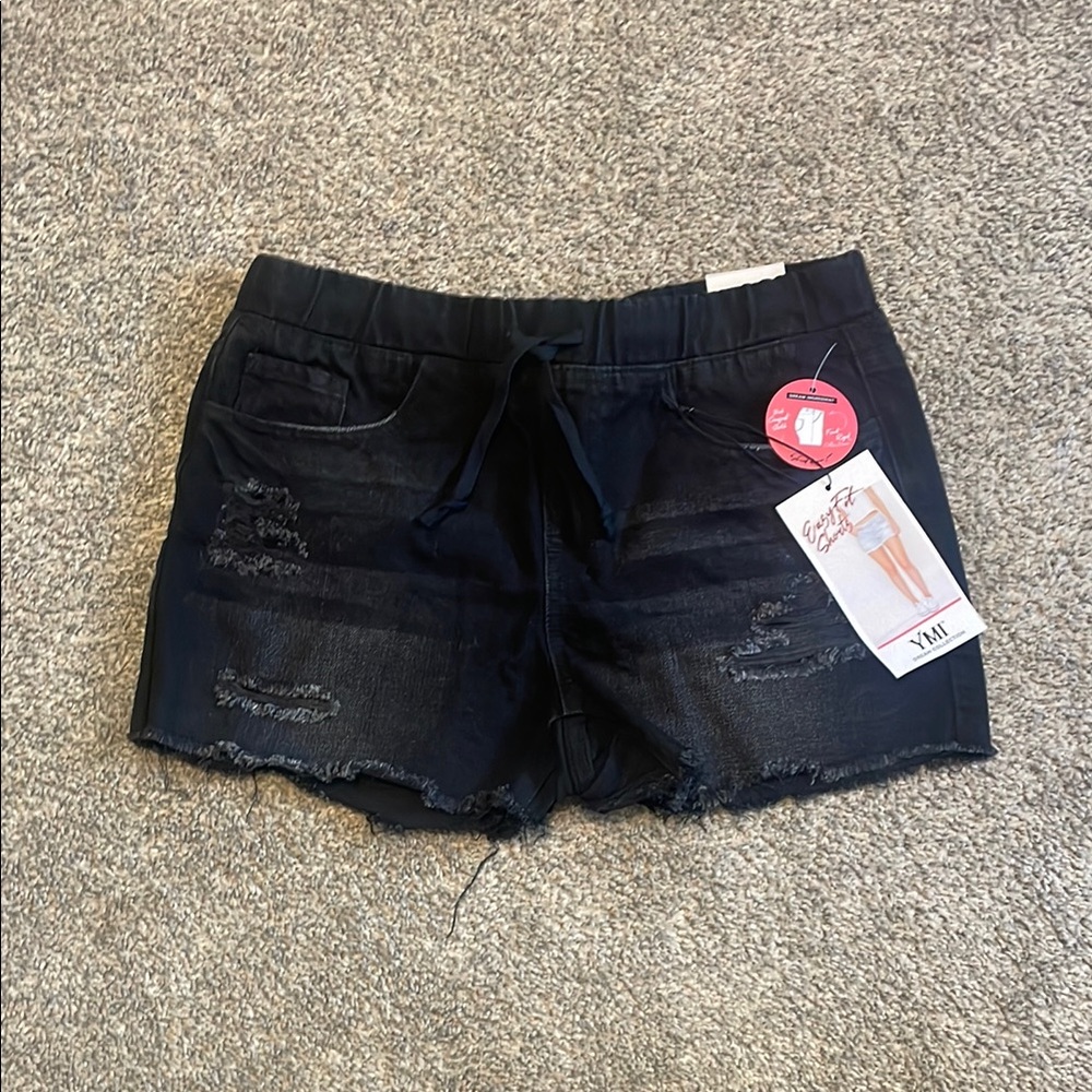 YMI Black Distressed Jean Shorts with Frayed Hem